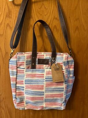 Maika Striped Commuter Canvas Tote NWT - Red, Blue & Cream